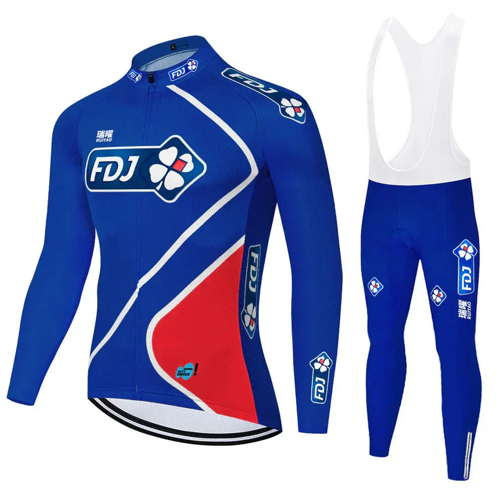 FDJ | Professionelles Radtrikot-Set mit langen Ärmeln